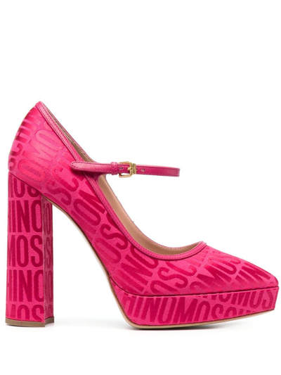 Moschino 120mm Logo-jacquard Leather Pumps In Pink