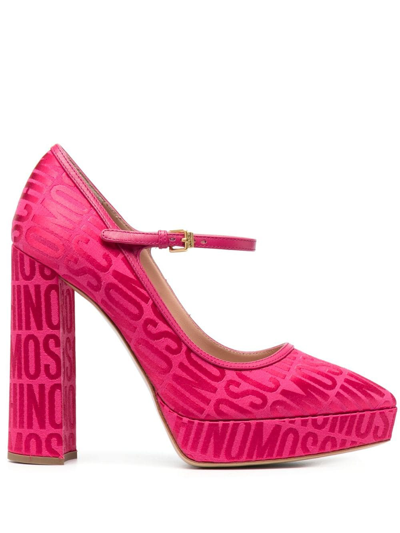 MOSCHINO 120MM LOGO-JACQUARD LEATHER PUMPS