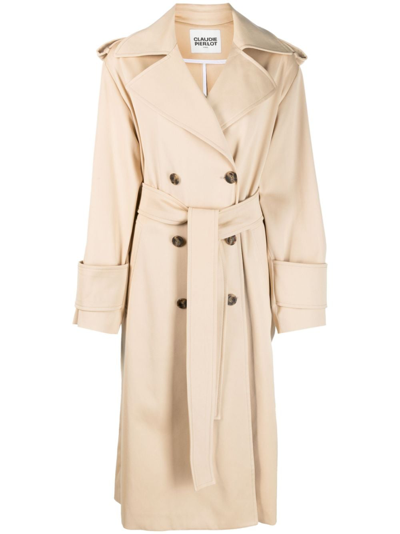 Claudie Pierlot Double-breasted Cotton Trenchcoat In Neutrals