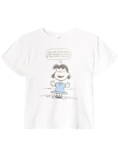 Re/done Peanuts Lucy-print Cotton T-shirt In Vintage White