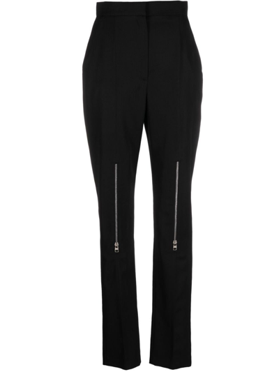 Alexander Mcqueen Straight-leg Wool Trousers With Zipper Details In Black