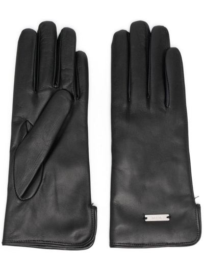 Kiton Logo-plaque Leather Gloves In Black