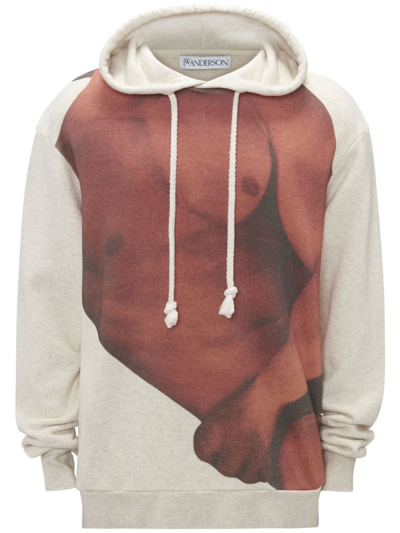 Jw Anderson Printed Hoodie In Neutrals