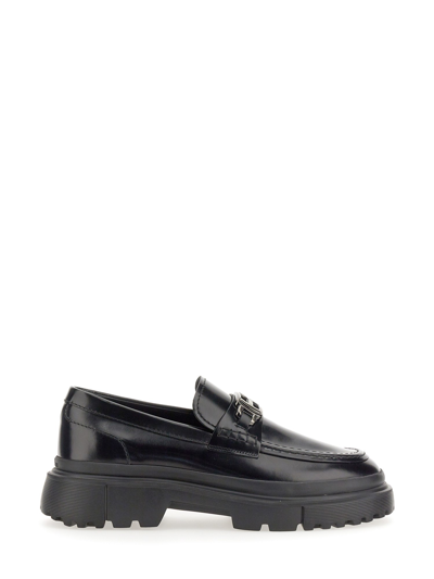 Hogan Mocassino Con Placca Logo In Black