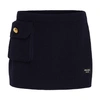Prada Logo-patch Wool Mini Skirt In Bleu