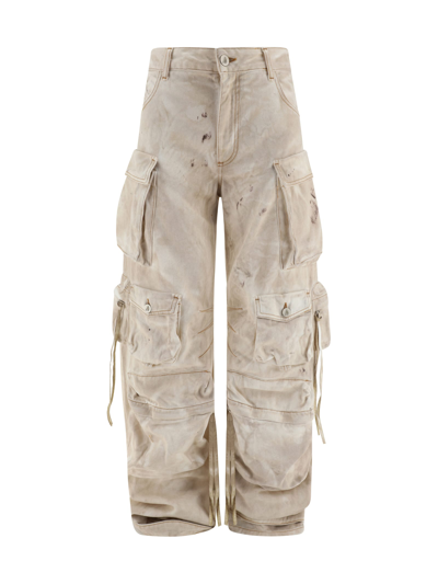 Attico Fern Low-rise Wide-leg Cargo Jeans In Beige