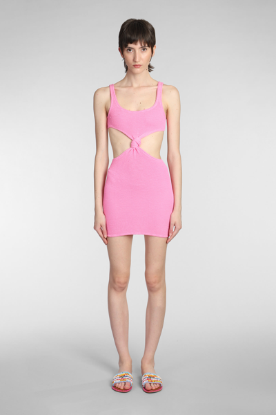 Mc2 Saint Barth Knot-detailing Crinkled Minidress In Rose-pink