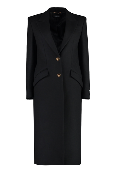 Versace Wool Blend Coat In Black