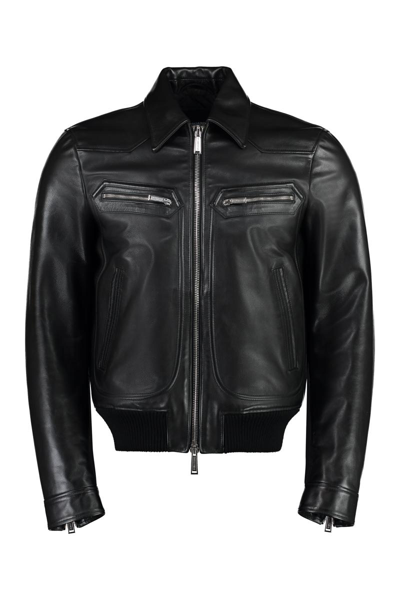 Dsquared2 Leather Biker Jacket In Black