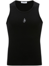Jw Anderson Black Sleeveless Top With Logo Embroidery On The Front In Black