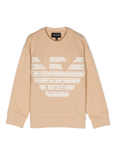 Emporio Armani Kids' Embroidered-logo Cotton Sweatshirt In Beige