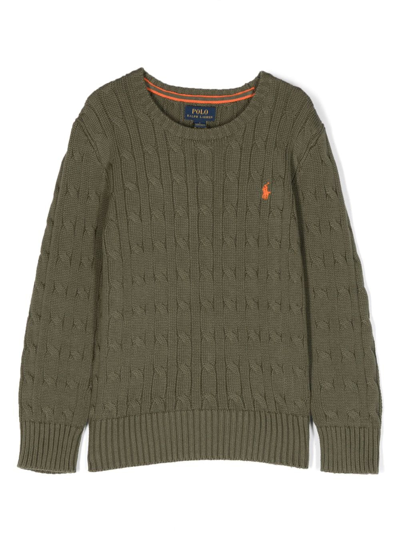 Ralph Lauren Pony-motif Cable-knit Jumper In Green