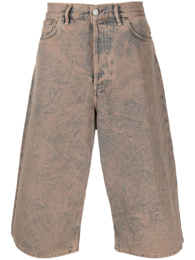 Acne Studios Wide-leg Washed Denim Shorts In Brown