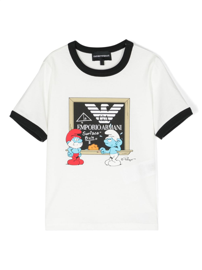 Emporio Armani Kids' X Smurfs Logo-print Cotton T-shirt In White
