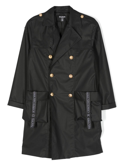 Balmain Kids' Double-breasted Trench Coat In Black