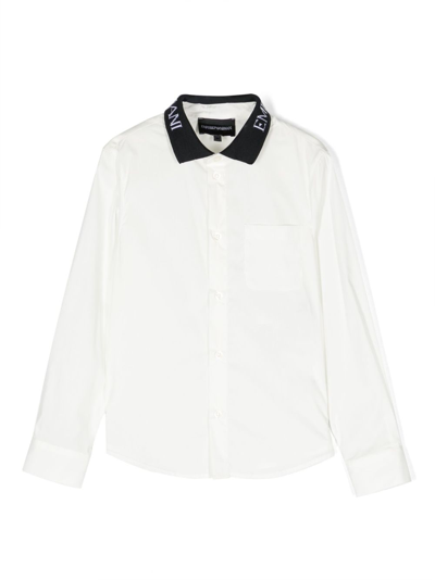Emporio Armani Kids' Logo-print Collar Shirt In White