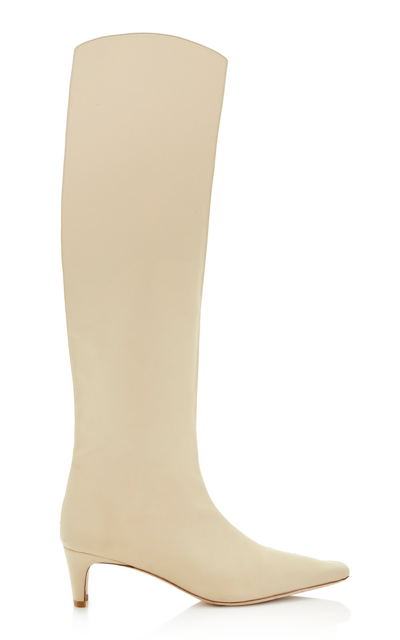 Staud Wally Leather Knee Boots In White