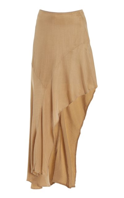 Third Form Pressed Petals Asymmetric Cupro Midi Skirt In Brown
