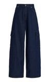 Haikure Bethany Stretch Drop-rise Wide-leg Cargo Jeans In Dark Wash
