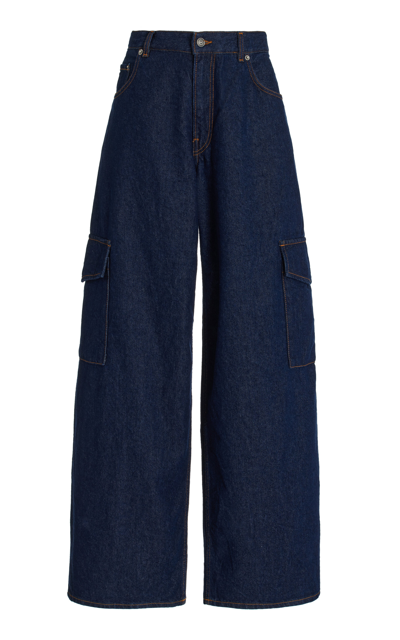 Haikure Bethany Stretch Drop-rise Wide-leg Cargo Jeans In Blue