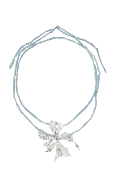 Wolf Circus Flower Silver-plated; Silk Necklace In Blue