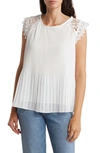 Liv Los Angeles Crochet Sleeve Pleated Blouse In White