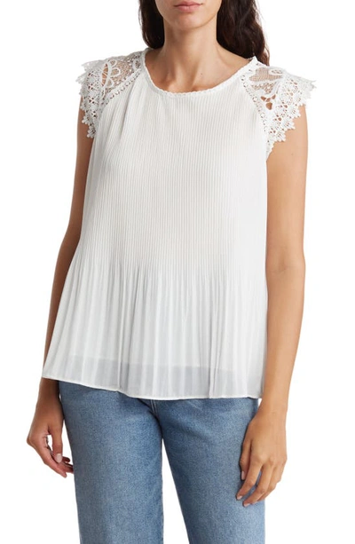 Liv Los Angeles Crochet Sleeve Pleated Blouse In White