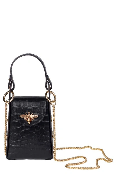 Persaman New York Anette Croc-embossed Leather Crossbody Bag In Black