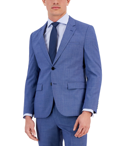 Hugo Boss Mens Modern Fit Stretch Mid Blue Micro Houndstooth Wool Suit Separates