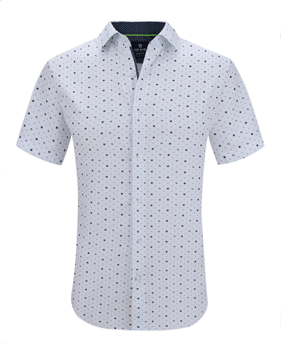 Tom Baine Slim Fit Performance Short Sleeve Button-up Shirt In White Nautical
