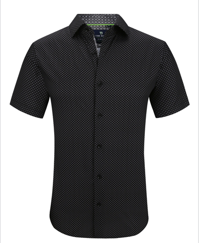 Tom Baine Men's Slim Fit Short Sleeve Performance Stretch Button Down Dress Shirt In Black Small Circle