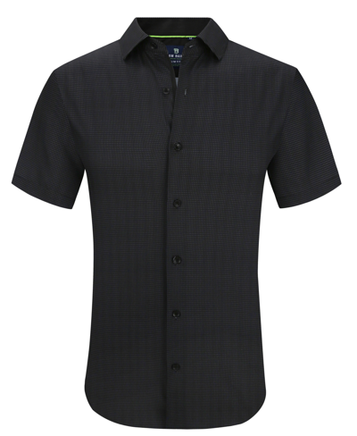 Tom Baine Men's Slim Fit Short Sleeve Performance Stretch Button Down Dress Shirt In Black Mini Dot