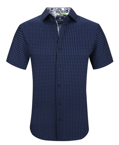 Tom Baine Men's Slim Fit Short Sleeve Performance Stretch Button Down Dress Shirt In Blue Plaid