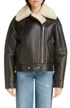 Acne Studios Calf Leather And Shearling Flight Jacket In Dark Brown/ Beige