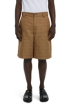 Versace Knee-length Shorts In All-over Pattern In Brown Beige