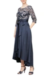 Alex Evenings Women's Embroidered-bodice High-low Gown In Navy Pink