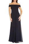 ADRIANNA PAPELL OFF THE SHOULDER CREPE CHIFFON GOWN