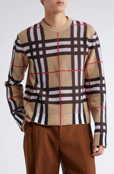 Burberry Check Technical Cotton Sweater In Beige