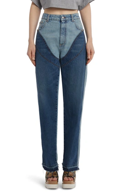 Stella Mccartney Two-tone Patchwork Straight-leg Jeans In Blue