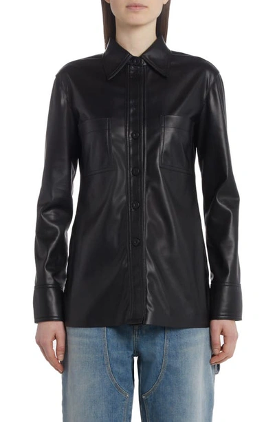 Stella Mccartney Faux Leather Long Sleeve Button-up Shirt In Black