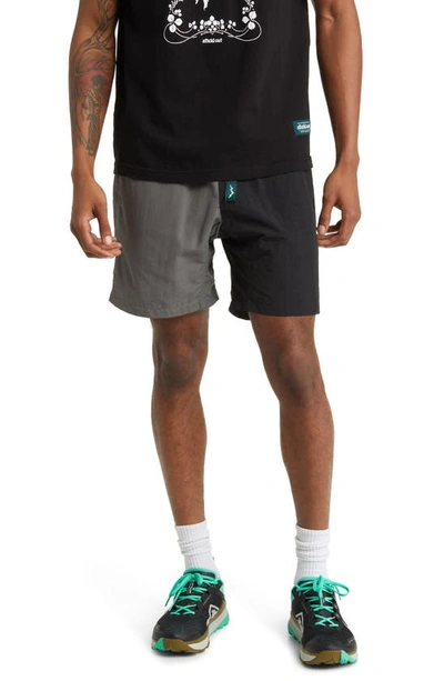 Afield Out Sierra Colorblock Nylon Climbing Shorts In Black/ Grey