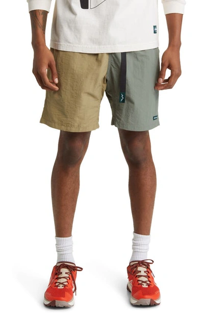 Afield Out Sierra Colorblock Nylon Climbing Shorts In Sand/ Sage