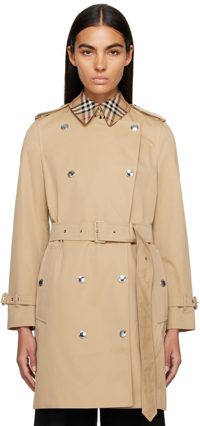 Burberry Montrose Check Panel Organic Cotton Trench Coat In Honey