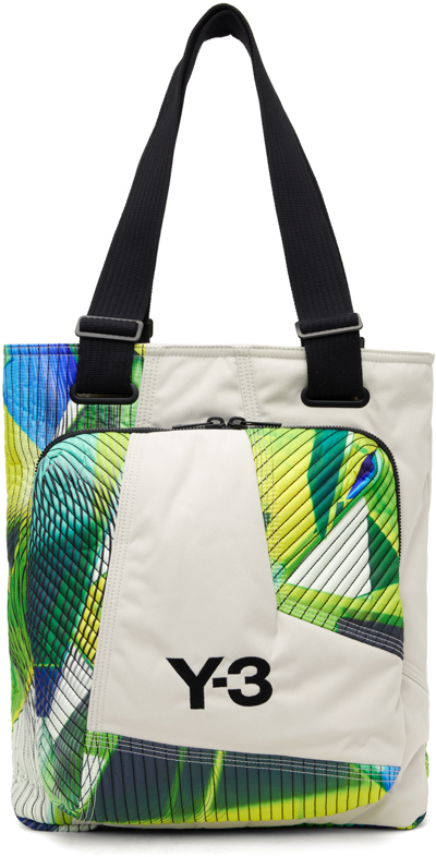 Y-3 Panelled Abstract-print Tote Bag In Green