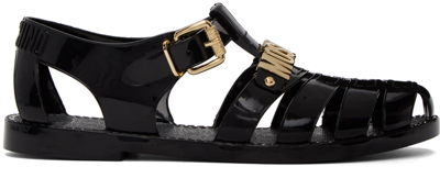 Moschino Logo-plaque Cut-out Sandals In Black