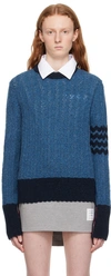 Thom Browne Cable-knit Pointelle Stitch Jumper In 435 Dark Blue