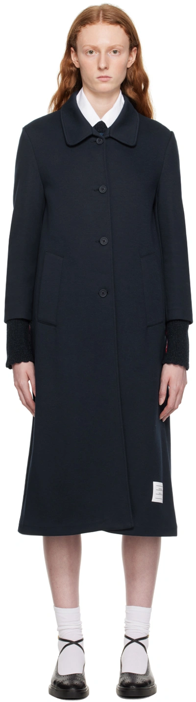 Thom Browne Navy Patch Coat In Blue