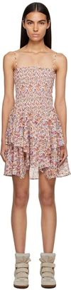 Isabel Marant Étoile Botanical-print Smocked Short Dress In Ecor Ecru/orange