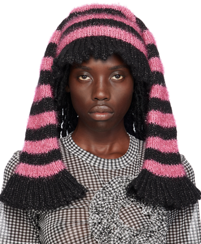 Chopova Lowena Stripe-pattern Metallic-threading Beanie In Pinkblack