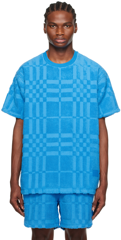 Burberry Towelling Check T-shirt In Bright Cerulean Blue